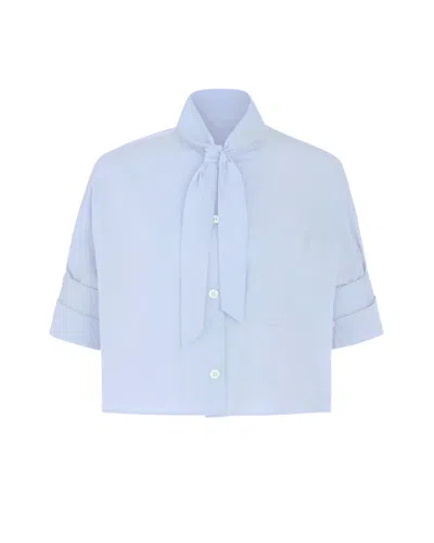 Twp Next Ex Cropped Shirt In Superfine Cotton In Baby Blue