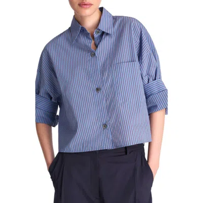 Twp Next Ex Stripe Crop Button-up Shirt In Blue