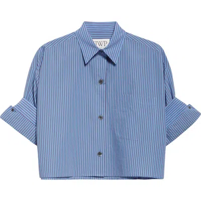 Twp Next Ex Stripe Crop Button-up Shirt In Blue/wine