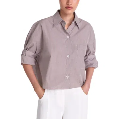 Twp Next Ex Stripe Crop Button-up Shirt In White/chocolate