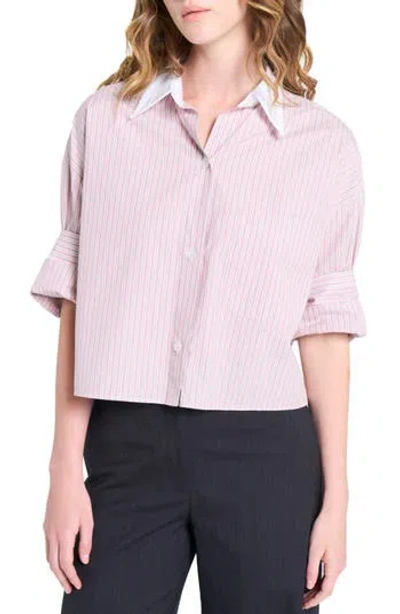 Twp Next Ex Stripe Crop Cotton Button-up Shirt In Gray