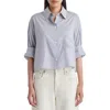 Twp Next Ex Stripe Crop Silk Shirt In Ivory/indigo/gold