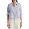 Twp Next Ex Stripe Crop Silk Shirt In Ivory/indigo/gold