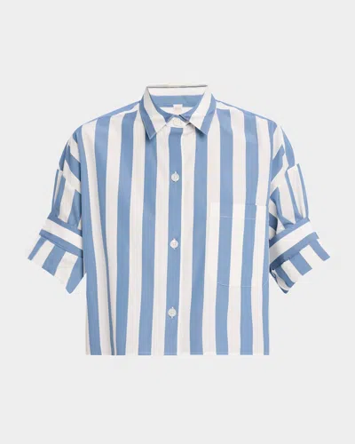 Twp Next Ex Striped Button-front Shirt In White/vintage Deni