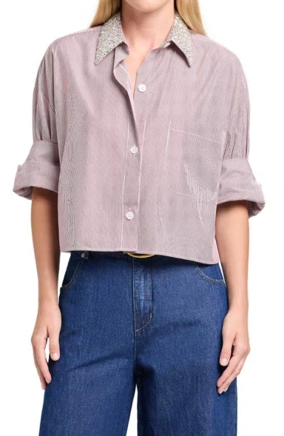 Twp Next Ex With Crystal Collar Cotton Button-up Shirt In Pink