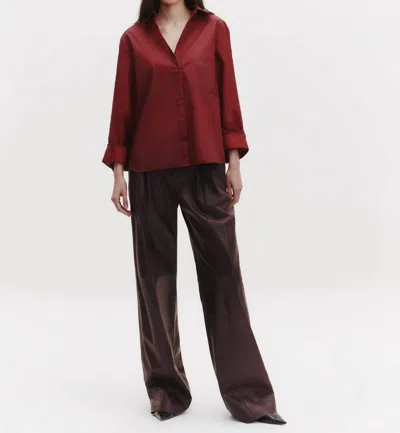 Twp Next Morning Button Down Boyfriend Shirt In Burgundy In White