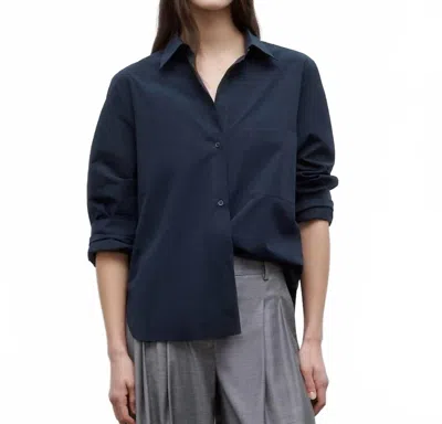 Twp Next Morning Shirt In Midnight Cotton Poplin In Blue