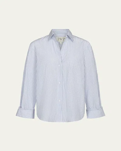 Twp Next Morning Striped Button-front Shirt In White/midnight