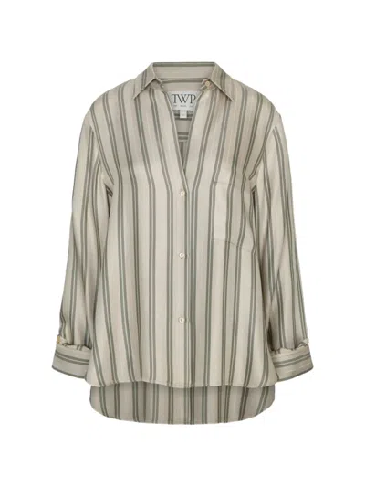 Twp Next Morning Vertical-stripe Chest-pocket Shirt In Brown