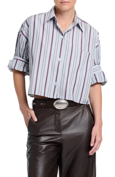 Twp Next Stripe Cropped Cotton Shirt In Light Grey Multi