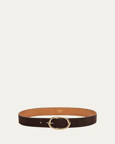 Twp Nubuck Leather Wide Belt In Chocolate