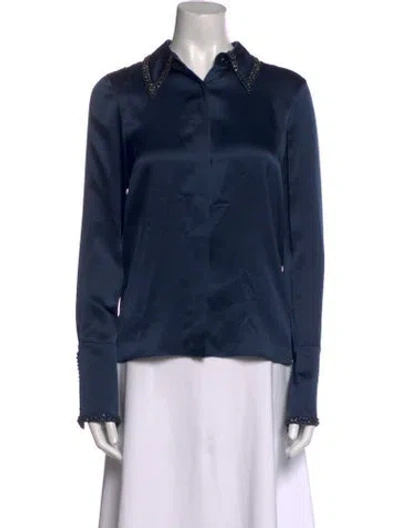 Pre-owned Twp Object Of Affection Satin Button-up Top In Blue
