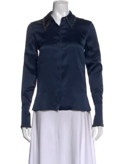 Pre-owned Twp Object Of Affection Satin Button-up Top In Blue