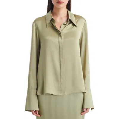 Twp Object Of Affection Silk Button-up Shirt In Sage