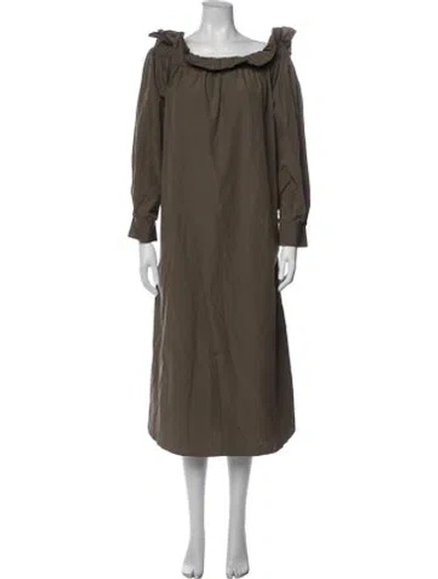 Pre-owned Twp Off-the-shoulder Midi Length Dress In Green