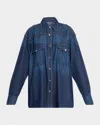 Twp Supersize Rancher Snap Front Denim Shirt In Blue