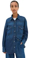 Twp Supersize Rancher Snap Front Denim Shirt In Dark Wash