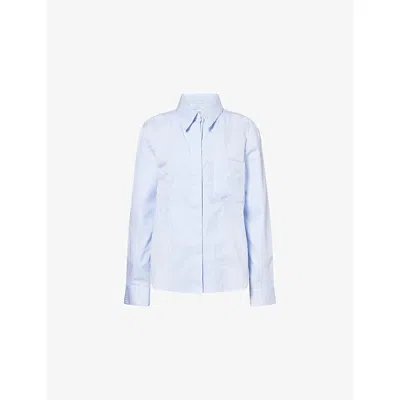 Twp Wp Womens Double-layer Pinstripe Cotton Shirt White Blue In Multi