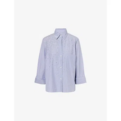 Twp Omens  Stripe Crystal Cotton Shirt In Purple