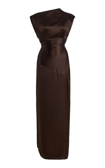 Twp On The Side Silk Dress In Brown