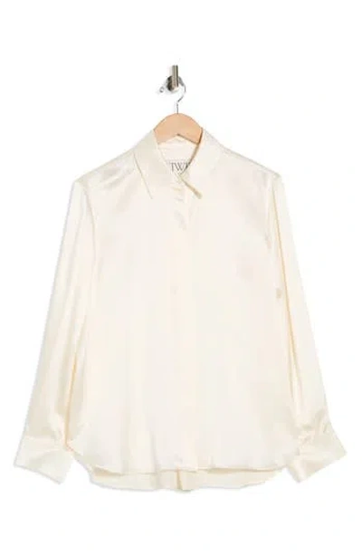 Twp One Morning Silk Satin Button-up Shirt In Neutral