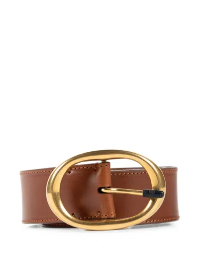 Twp Oval-buckle Leather Belt In Brown