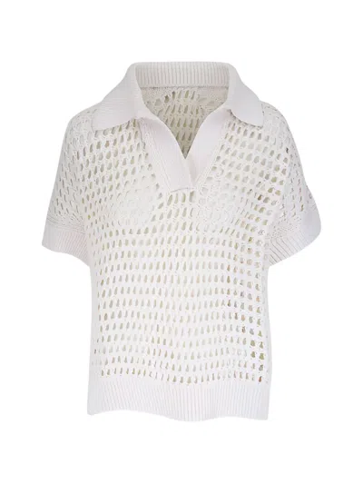 Twp Oversized Polo-collar Sweater In White