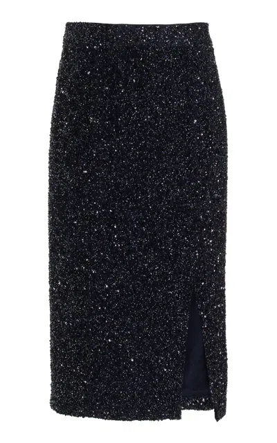 Twp Paltrow Sequined Silk Midi Skirt In Navy
