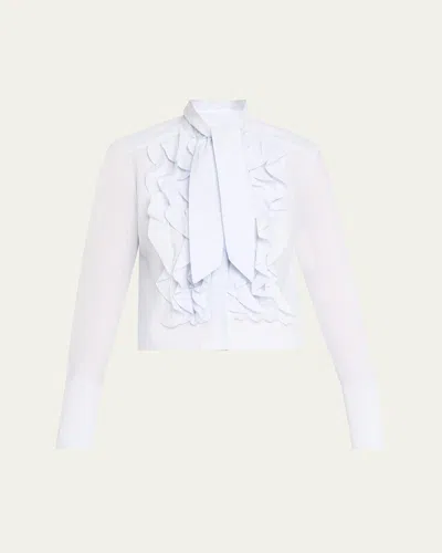 Twp Patti Crinkled Silk Cotton Voile Blouse In White Indigo