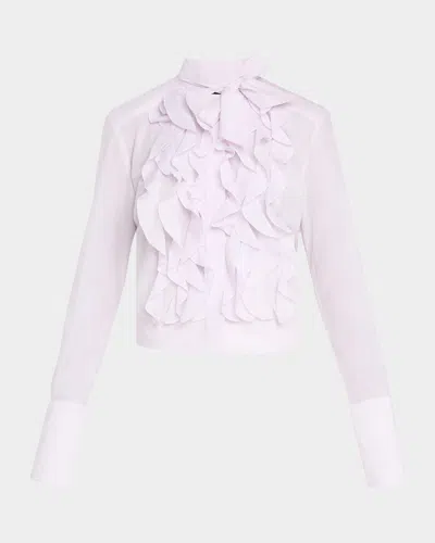 Twp Patti Crinkled Silk Cotton Voile Blouse In Whitepurple
