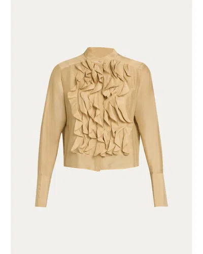Twp Patti Ruffle Cotton-silk Blouse In Brown