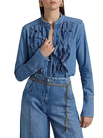 Twp Patti Ruffled Denim Jacket In Vintage Wash In Blue