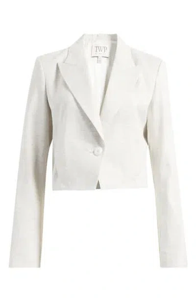 Twp Peak Lapel Cotton & Wool Blend Crop Blazer In Grey/ Ivory