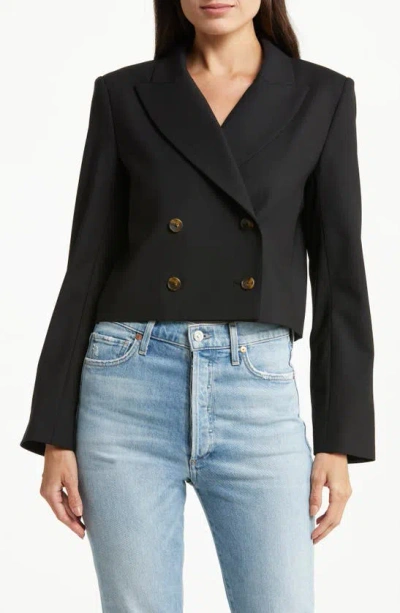 Twp Perfect Waiter Double Breasted Stretch Wool Crop Blazer In Black