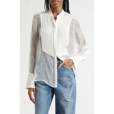 Twp Peyton Pleated Semisheer Silk Button-up Shirt In White