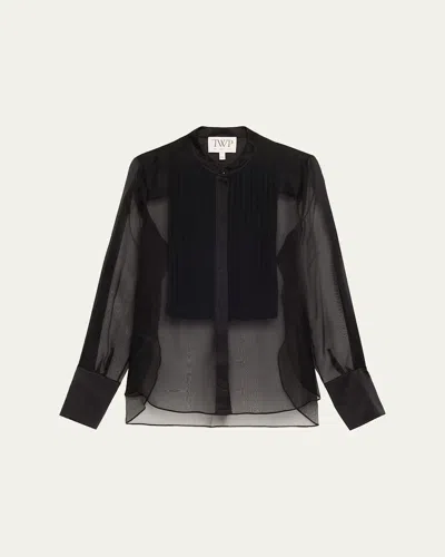 Twp Peyton Sheer Tuxedo Button-front Shirt In Black