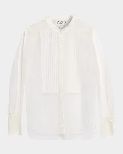 Twp Peyton Sheer Tuxedo Button-front Shirt In White