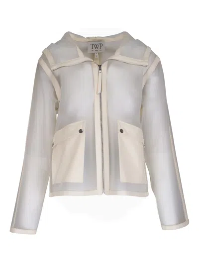 Twp Piped Hoodie Leather Jacket In White