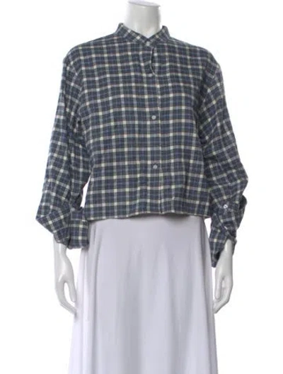 Pre-owned Twp Plaid Print Long Sleeve Button-up Top In Blue