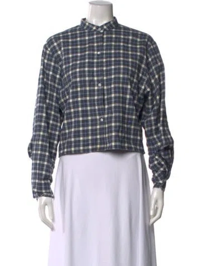 Pre-owned Twp Plaid Print Long Sleeve Button-up Top In Blue