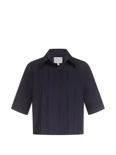 Twp Pleated Short-sleeve Shirt In Blue