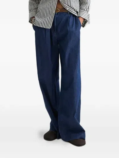 Twp Pleated Wide-leg Jeans In Blue
