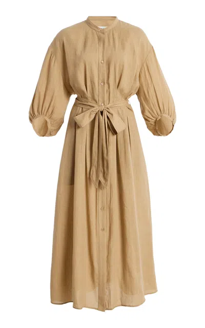 Twp Poet Sleeve Linen Maxi Dress In Multi
