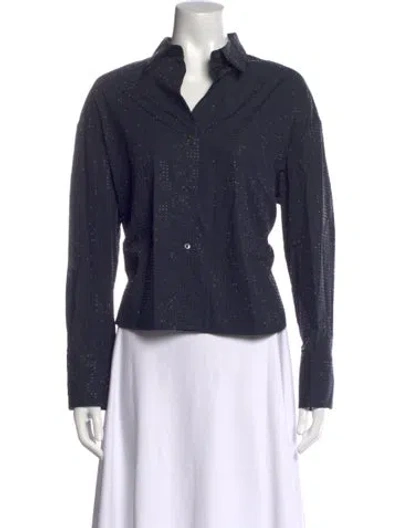 Pre-owned Twp Printed Long Sleeve Button-up Top In Blue