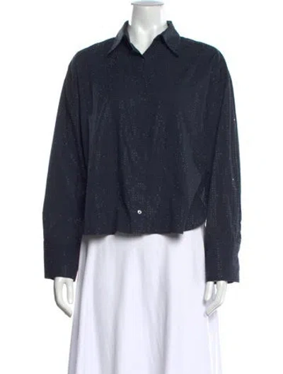 Pre-owned Twp Printed Long Sleeve Button-up Top In Blue