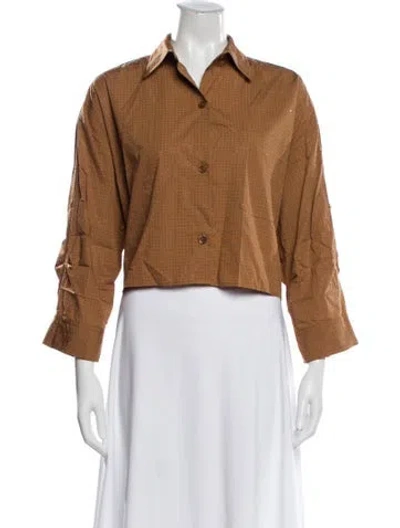 Pre-owned Twp Printed Long Sleeve Button-up Top W/ Tags In Brown