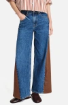 Twp Ramblin Man Faux Leather Detail Wide Leg Jeans In Blue