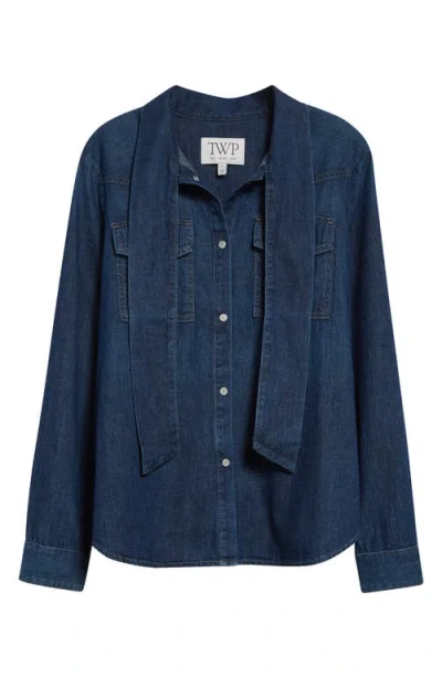 Twp Ranchers Daughter Tie Neck Denim Shirt In Dark Wash