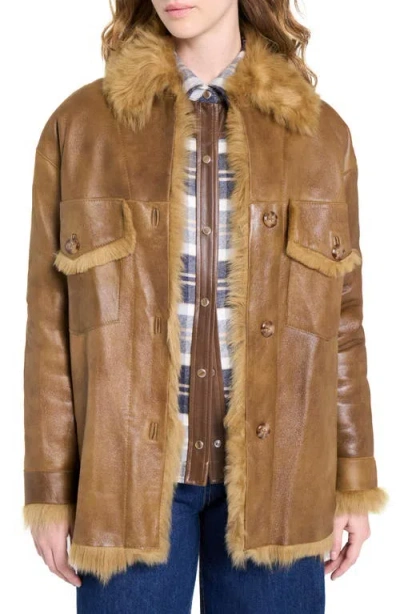 Twp Reversible Oversized Genuine Shearling Jacket In Brown