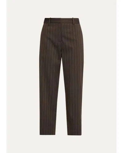 Twp Roberts Pinstriped Wool-blend Straight-leg Pants In Green